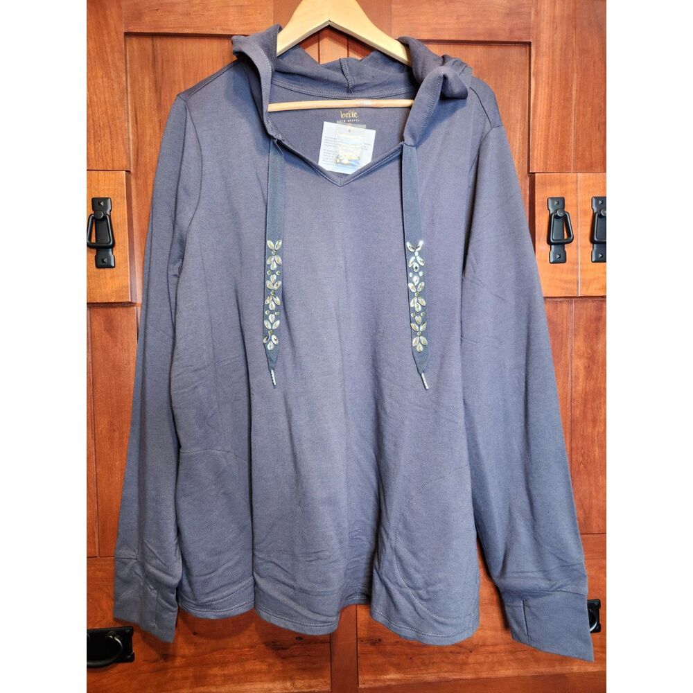Belle by Kim Gravel Blue hooded Pull-over Jeweled Drawstring Size 2XL NWT!
